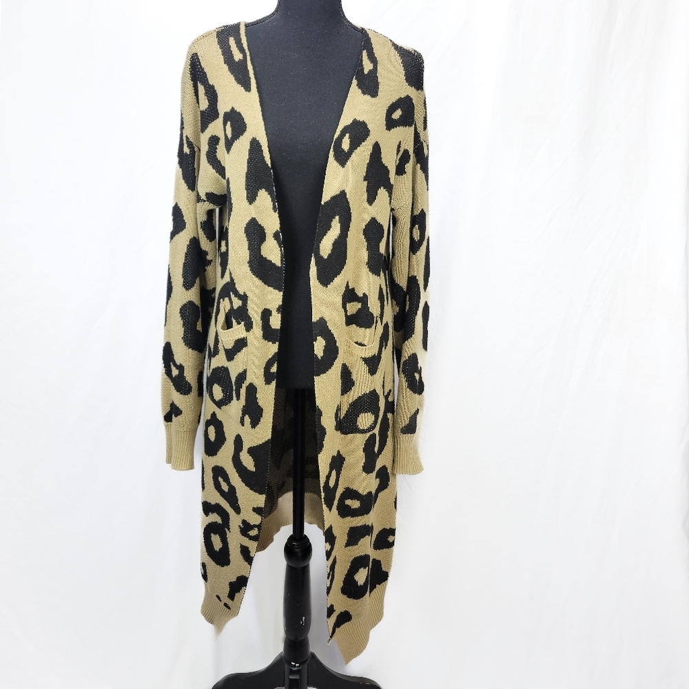 Leopard Print Open Front Cardigan - Picture 1 of 6